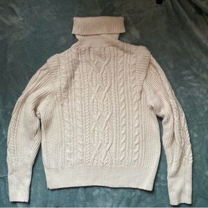 Cream Cable Knit Turtleneck Sweater - Women